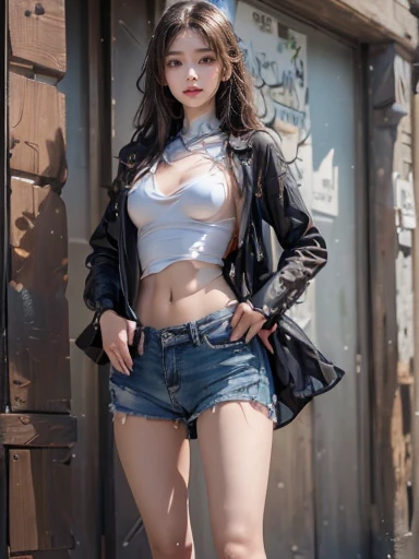photorealistic、Live-action version、riders jacket、distressed denim、laminate pants、long legs、boots、tattoo、accessories、blonde hair、light brown hair、sunglasses、brick building、Warehouse district、hall々walk with、lined up、woman with bad attitude、group、high delinquent、back view、Beautiful butt、turn around