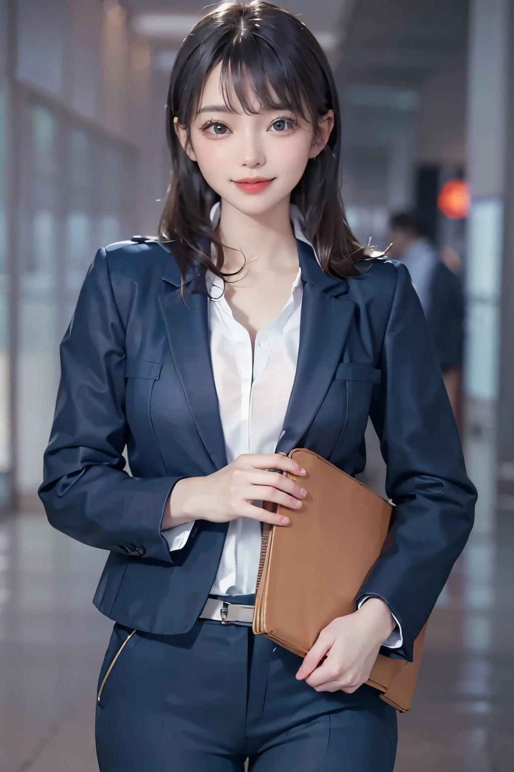 1girl,solo, parted lips,  office lady, business suit ,
river,mountain, hand on arm , looking at viewer,