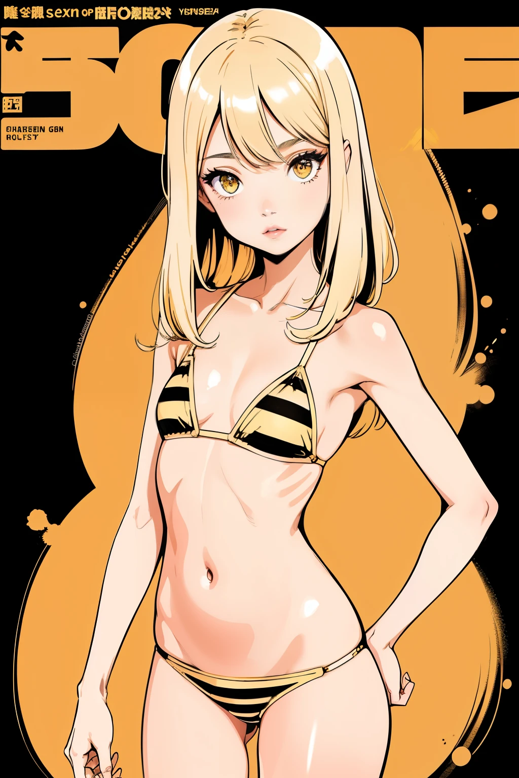 (8K, Best Quality, Ultra Detailliert, Highres, Absurdres, Perfect Anatomy:1.5, Masterpiece:1.5), (((Solo, 1 Cute Girl))), (((perrine h. clostermann, perrine clostermann))), (((Yellow Eyes))), (((Black Glasses))), (((Long Long Hair:1.2, Bangs, Blust Bangs, Blonde Hair))), (((Black Cat Ears, Black Cat Tail))), (Slender Body, Dwarf:0.7), (((Flat Chest or Small Breasts:1.0 or Small Breasts:1.5))), ((Big Hips:1.1)), (Smile:0.8), (((Bikini))), (((Micro Bikini))), (Full Body), (Heart, <3), ((Sexy Pose, Lying)), ((Simple BackGround, White BackGround, Warm Colour BackGround)), (On All Fours:1.3),