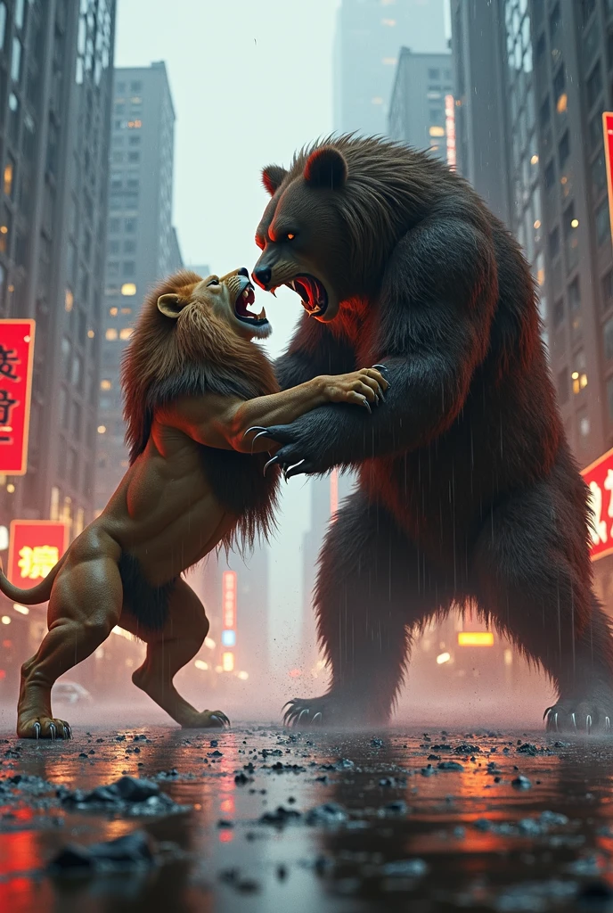 1boy, solo, muscular old man (furry grizzly bear) (bleeding, blood on body), ((fighting arena)), huge muscular, short hair, wearing karate uniform, (cinematic light vfx background), dark background