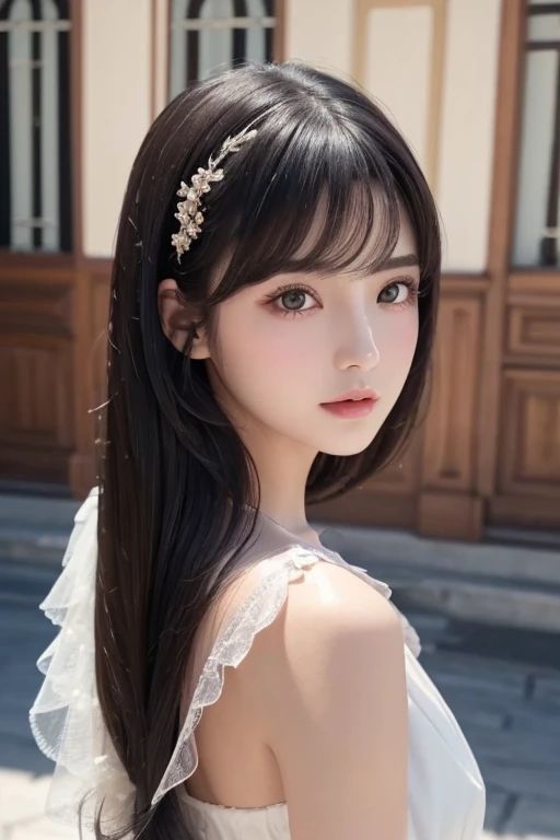 british royal princess, Mizuki_Lin, F-cup breasts, Gorgeous palace costumes, detailed costumes, from below, upper body