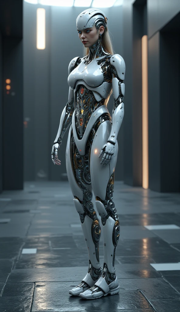 a woman in a robo bodysuit