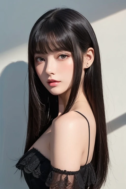   black hair,    vintage  ,   feminine, 8k, masterpiece,top quality , Excellent details) , (  high chroma, Best Shadow, The best light, Very delicate bleaching) Dark style