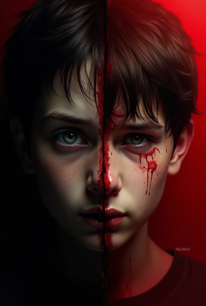 A murderous brother and sister duo,estilo abstrato:1.1, fundo escuro,sharp focus,visceral violence,cores vivas,high resolution,studio lighting,extreme detailed description,physically based rendering,Horror,Acentos vermelhos,eerie lighting,threatening expression,atmosfera sinistra,arma poderosa e detalhada, respingos de sangue,sorrisos malignos,alarming presence,dramatic shadows.