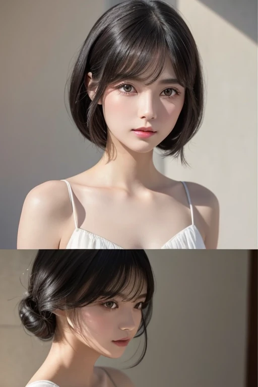   black hair,    vintage  ,   feminine, 8k, masterpiece,top quality , Excellent details) , (  high chroma, Best Shadow, The best light, Very delicate bleaching) Dark style