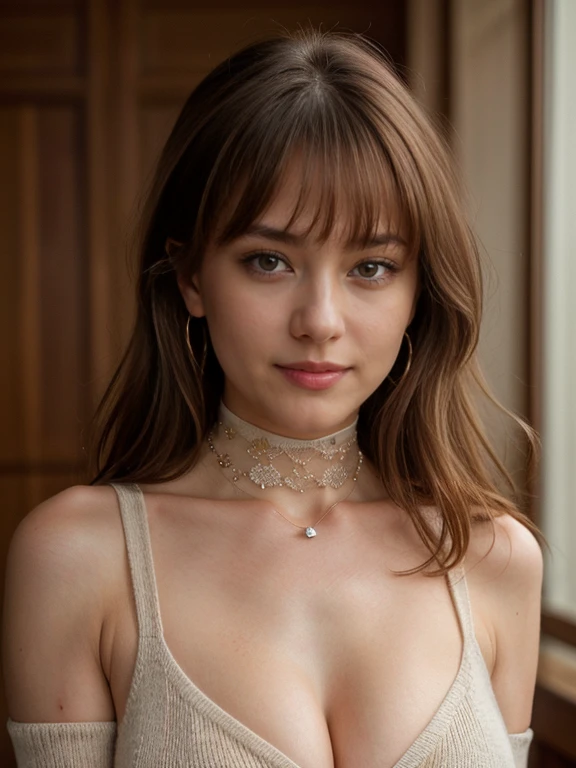 Top Quality, Photorealistic, 8K, High Definition, 1 Girl, Woman, (Skindentation), (Portrait: 0.6), Gorgeous, (White background: 1.82)), ((Big Size Round Breasts, Sleeveless White T-Shirt: 1.75)), Look Straight Viewer: 1.8, (1 Girl Eyes, Medium Length Hair, Brown Hair, Parted Bangs : 1.65), Photorealistic, (Bokeh), (Mouth Closed: 1.46), Gorgeous, pureerosface_v1,