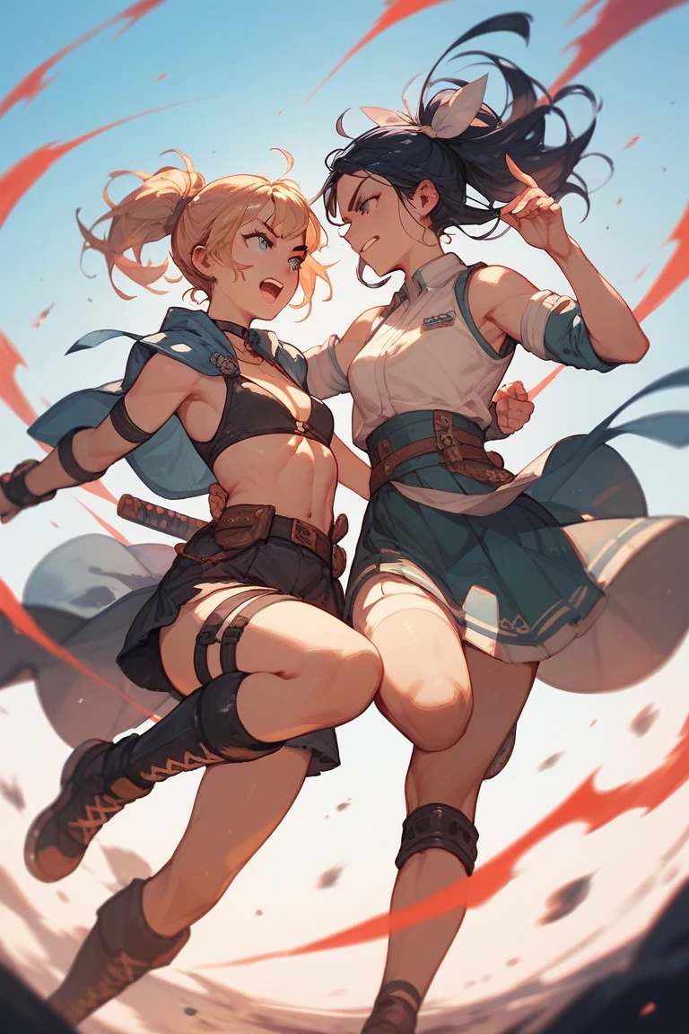 ((Masterpiece, Highest quality)), Detailed face, CharacterDesignSheet, full bodyesbian, Full of details, Multiple poses and expressions, Highly detailed, Depth, Many parts,Martial arts girl,white and black,holds a spear,double-ponytail,estilo fantasia,Surrounded by flames,Extremely beautiful,High Balance, Natural light, Lace,lacepantyhose