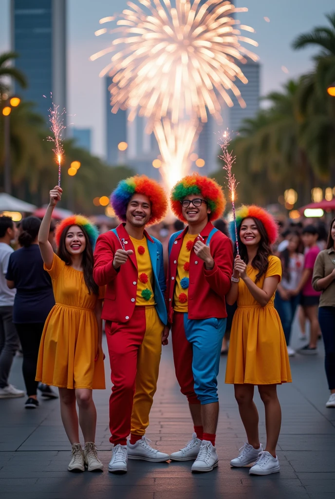 3 people wearing parent-child costumes watch fireworks at Disneyland --auto