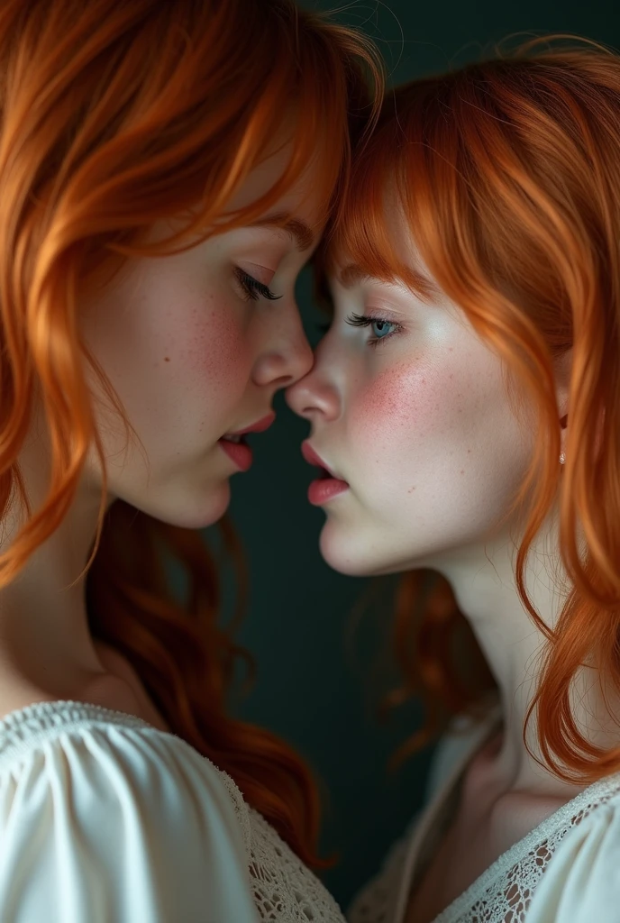 2heads, two headed girl, (one torso:1.5), pale skin, Scottish redhead, ager, white girls, different ages, (two heads on one body:1.4), (first head uncomfortable:1.5), (second head unhappy:1.5) conjoined twins, heads side by side, one torso, young, uncomfortable, barefoot