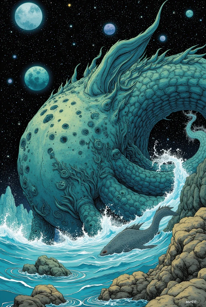  Comic Book Panels 。 There are many types of sea monsters in this picture,  Lovecraft Illustrations , Lovecraft Art , HP Lovecraft Style , Space and ocean horror illustration ,  lovecraftian Inspiration ,  Mixed Venom and Cthulhu , Lovecraft Backgrounds ,  Lovecraft Cosmic Fear , 怖い detail カラーのアート ,  Lovecraft Myths , Inspired by Lovecraft,  Lovecraft Horror , anatomically correct ,  very detailed,  detail , 