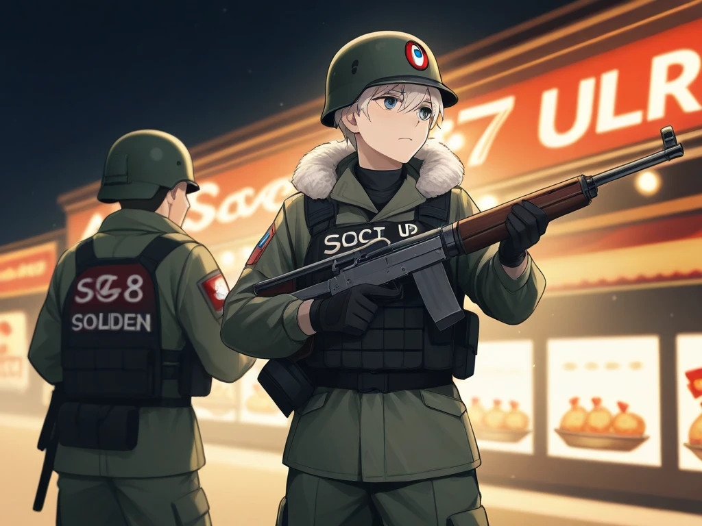 an image that says winner winner chicken dinner with white letters and a war-style soldier