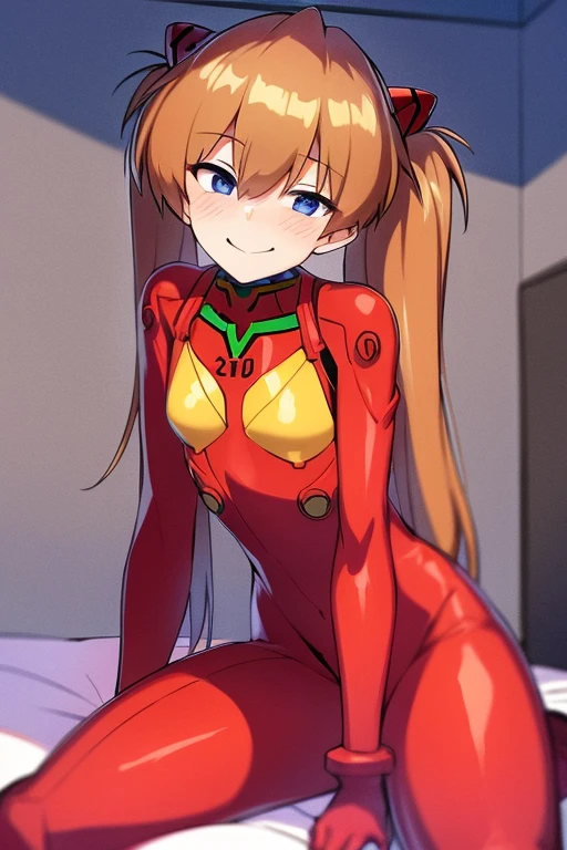 (( top quality )), ((masterpiece)), (be familiar with), perfect face, indoor, bedroom,  viewers because it's Shiragane in the middle of winter,
One woman,  Soryu Asuka Langley ,
開いた口,  ecstatic expression beside the piano, blush, smile,
 small tits,  flat chest, Young girl, Lori,  s,  girl,
 long hair,  twin tails,
Leg spread,