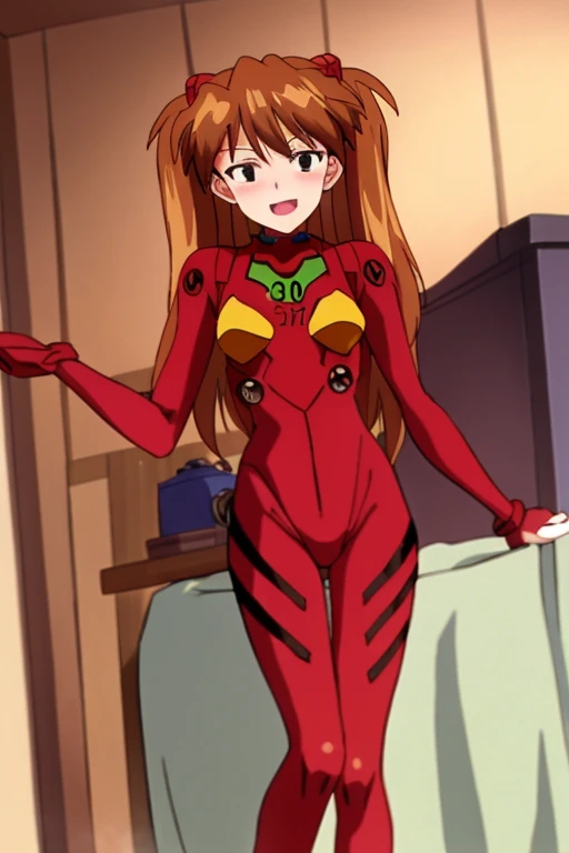 (( top quality )), ((masterpiece)), (be familiar with), perfect face, indoor, bedroom,  viewers because it's Shiragane in the middle of winter,
One woman,  Soryu Asuka Langley ,
開いた口,  ecstatic expression beside the piano, blush, smile,
 small tits,  flat chest, Young girl, Lori,  s,  girl,
 long hair,  twin tails,
Leg spread,