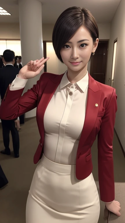 (Top quality, 8K, 32K, Masterpiece, hyper HD: 1.2), 1 girl, beautiful woman, Thin waist, Shiny skin, white suit, Open jacket, Office Lady, suit, Mini skirt, Office, desk, (Spread legs: 1.2), Fine face, Short hair, rain on her face, mouth open