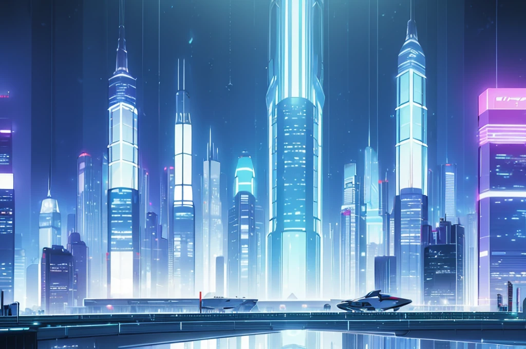 A futuristic cityscape, ultramodern architecture, gleaming skyscrapers, neon lights, hovering vehicles, advanced technology, luminous displays, clean lines, chrome accents, holographic projections, minimalist design, cinematic atmosphere, vibrant colors, dynamic composition, hyper-realistic, 8k, photorealistic, dramatic lighting, cinematic angle, epic scale,1 girl,happy