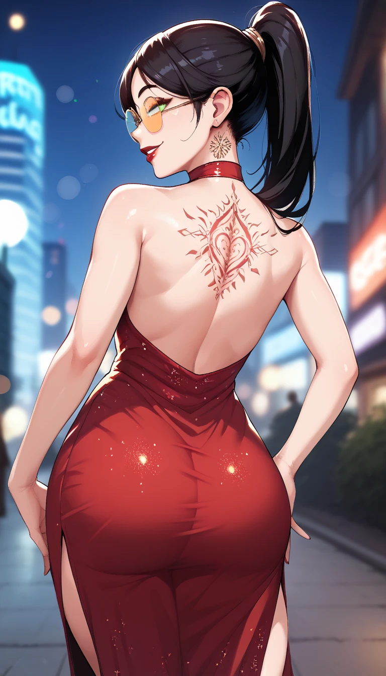 2girls, two girls, tattoo on body,  long hair, earrings, red lips, large breasts, ear piercing, long hair, blush, lipstick,Hot girl, baddie, 
smoking, sensual, attractive, cityscape, nightclub, city lights, masterpiece, best quality, highly detailed, a girls in china dress with navel cutout , navel
cutout, crop top, china dress, , evil smile, open mouth, smile, , official artwork, (nsfw) not safe for work, beautiful
 girl, , pelvic curtain, exposed belly, exposed navel, exposed midriff, exposed
lower belly, holding a gun, chinatown, holding pistol, shiny skin, dragon tattoo  , tattoo midriff, rose tattoo, open arms sideway, arms T-pose, smirk, standing, anime girl T posing, tattoo midriff, rose tattoo, 