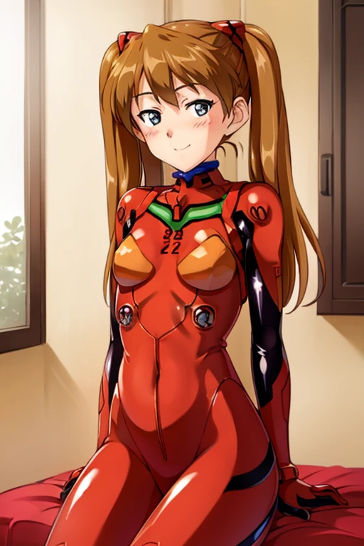 (( top quality )), ((masterpiece)), (be familiar with), perfect face, indoor, bedroom,  viewers because it's Shiragane in the middle of winter,
One woman,  Soryu Asuka Langley ,
開いた口,  ecstatic expression beside the piano, blush, smile,
 small tits,  flat chest, Young girl, Lori,  s,  girl,
 long hair,  twin tails,
Leg spread,