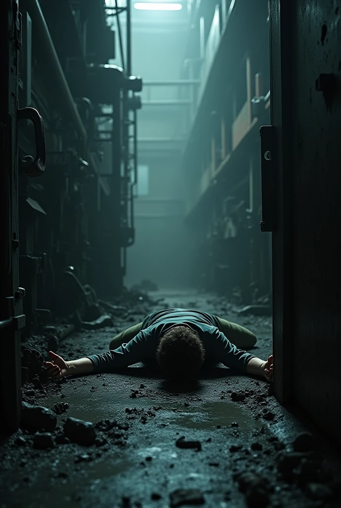 a man lying on the floor of his room, hakikomori room design, underground, lots of items, dirty, dark light, super detailing, cinematic light, Wong kar-vai style