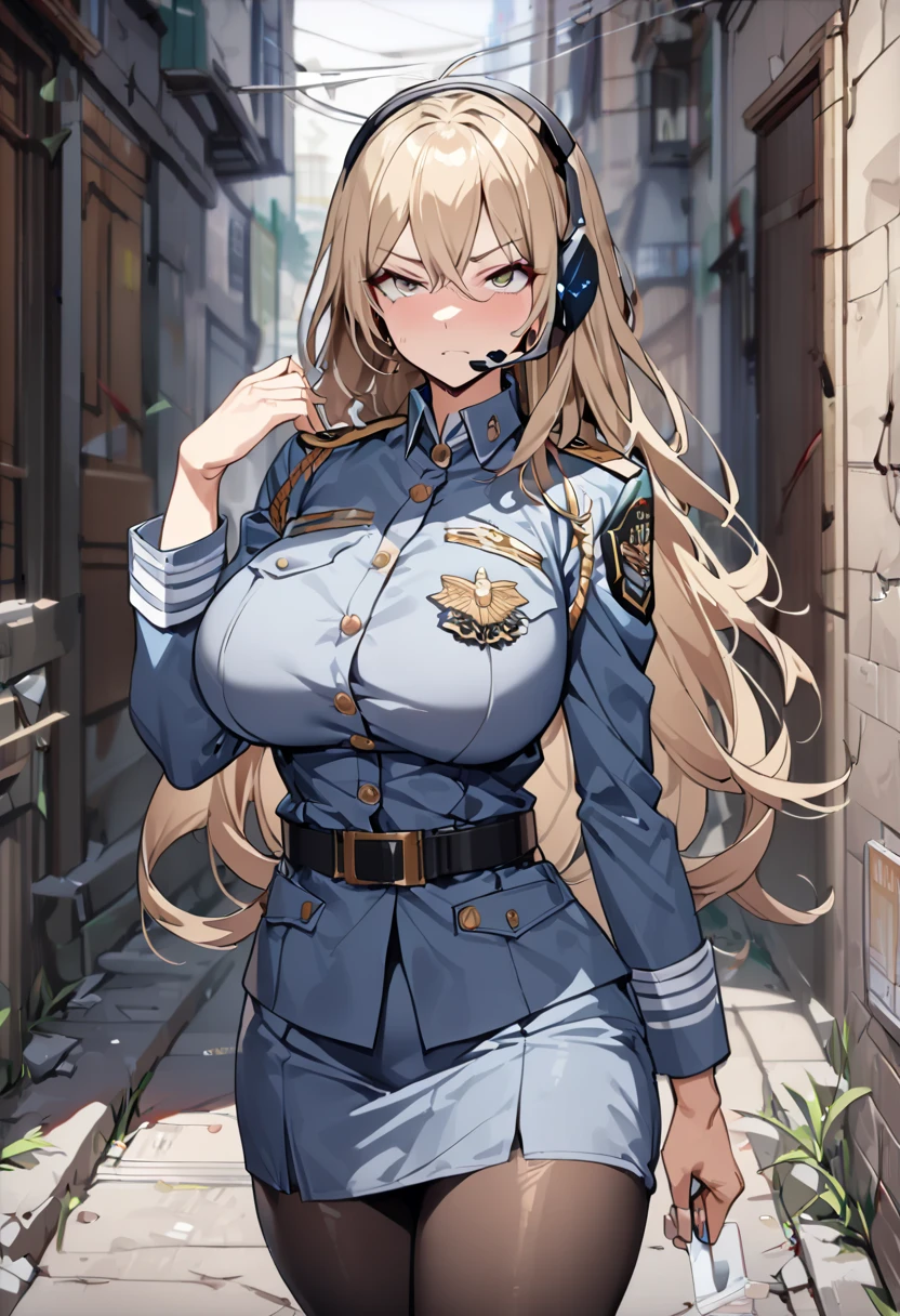 a girl, blonde, big breasts, haruka_senran, blonde, hair bow, hair ribbon, BREAK, (green eyes:1.4), police uniform
<lora:harukasenran:0.7>
<lora:add_detail:0.7>
<lyco:GoodHands-beta2:0.7>