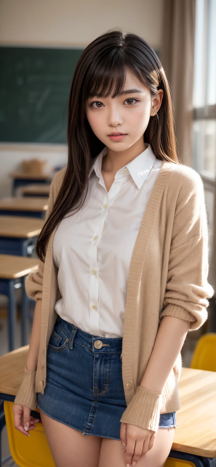 The English teacher uses an unconventional flirting and nurturing approach to keep students engaged in learning without engaging in sexual activity, thiccbutt, jeans, Shirt, forest,