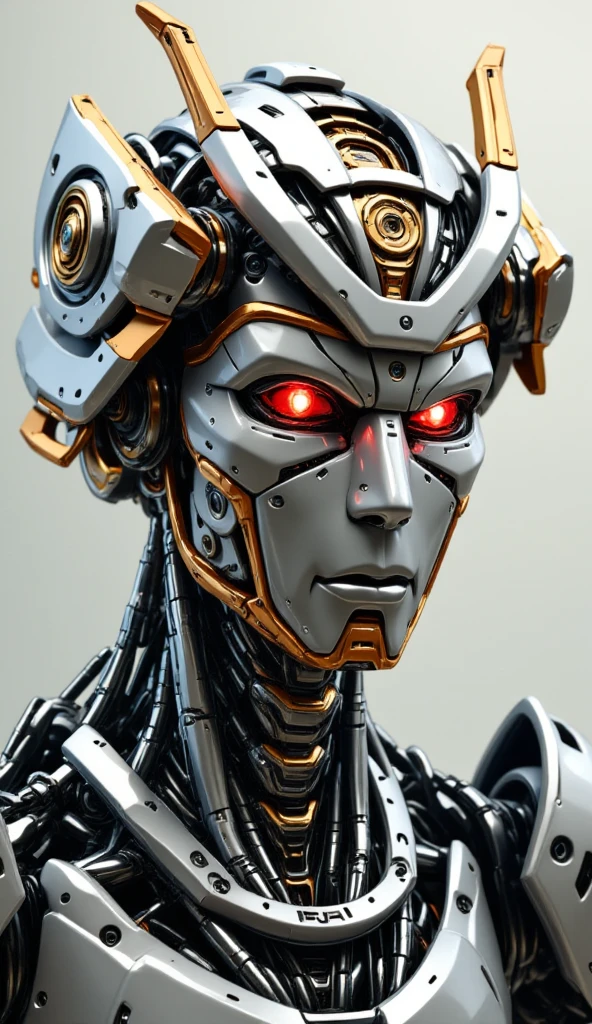 detailed anthropomorphic samurai robot cyborg head,minimalist background,Herge style tin-tin comics,colorful,detailed,high quality,best quality,4k,8k,highres,masterpiece:1.2,ultra-detailed,realistic,photorealistic,photo-realistic:1.37,HDR,UHD,studio lighting,ultra-fine painting,sharp focus,physically-based rendering,extreme detail description,professional,vivid colors,bokeh