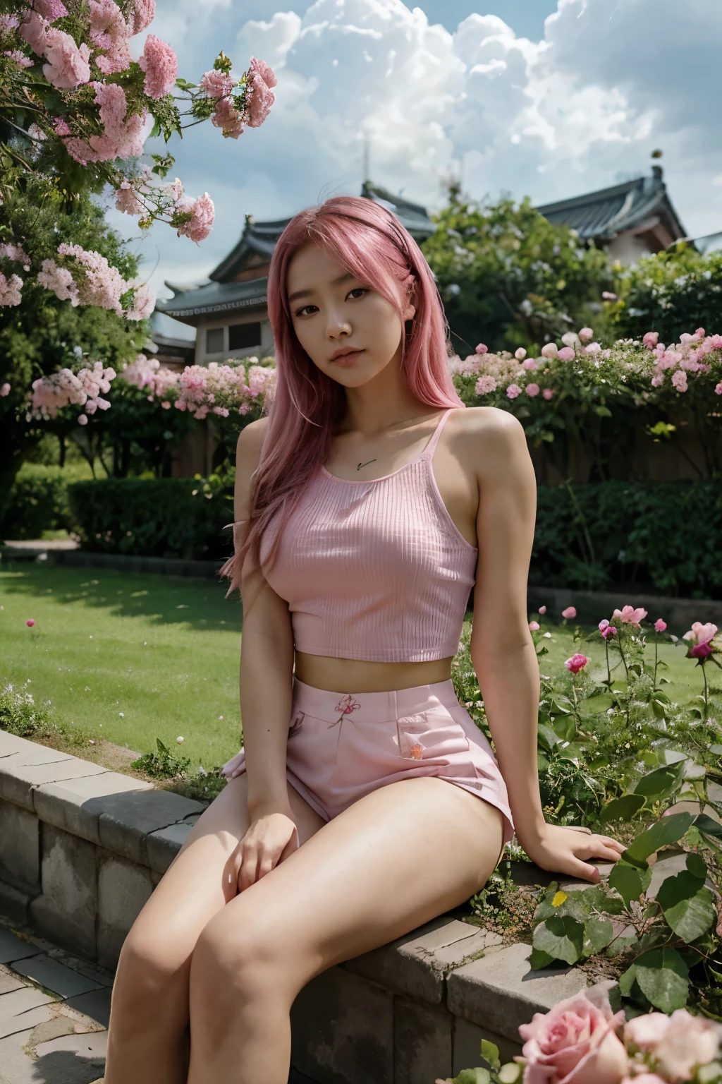 Chica de anime con cabello rosa y ojos verdes posando para una foto, sakura haruno, El mejor fondo de pantalla de anime 4k konachan, chica anime seductora, marin kitagawa fan art, sakura petals around her, salpicadura de anime loli, estilo anime 4k, anime moe art style, high quality anime art style, ilustraciones de anime detalladas, anime wallaper, mejor chica anime