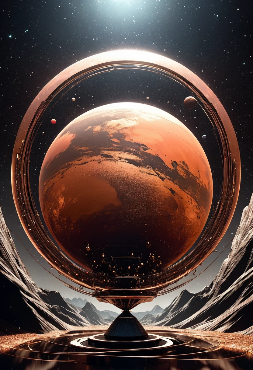  conceptual installation fantasy illustration art, copper-plated mars , Mr.々Effects ,  delicate dynamic texture ,  contrast between light and dark , 2.5D,  artistic photo ,  surreal,  digital graphic CG ,  BREAK super detailed ,   absolute resolution  ,  top quality 