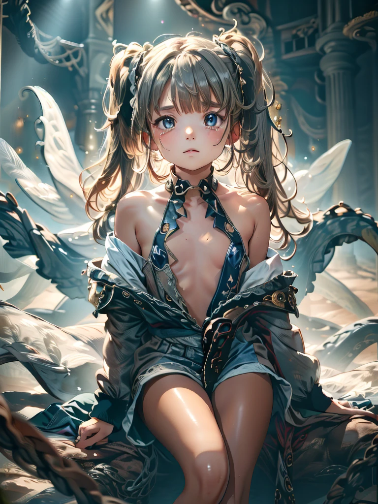  ((masterpiece:1.4,  top quality ))+, ( ULTRA DETAIL)+,  Silver Hair,  Light Gold Long Twin Tails , ( white thigh high socks), cute girl,Blue clothes, ( flat chest:1.3), 1   fairy girl  ,  off-shoulder sweater with red barrettes, Fairy,   fairy girl  , 翼のあるFairyの少女, 女の子 Fairy, wings of different kinds of insects,  small breasts  ( flat chest:1.3), nsfw， Tentacle-like Vines ,  full of tentacles, Wrapped in tentacles, Tentacles clinging to the body, Many tentacles, Caught by tentacles,  tentacles, Caught by tentacles,  details，Tentacled，Tied up with tentacles,  Walking Tentacles ,  makes me drool， crying， expression of fear, panic, Fight for survival, Powerless,  detailed body ， total limb，nsfw,  Being Drawn Into Flowers , shortage々A fresh environment,  Jungle, Scary Flower Environment, Terrifying Nature, Predatory plants, Fairyキャッチャー, Fairy捕獲者, Fairyキャッチャー plant,  Tentacle-like Vines , Fairy捕獲者-plant, Fairyキャッチャー flower,  Tentacle-like Vines , Fairy捕獲者-flower inspired by carnivorous plants;  A plant that occupies an evolutionary position equivalent to that occupied by spiders 