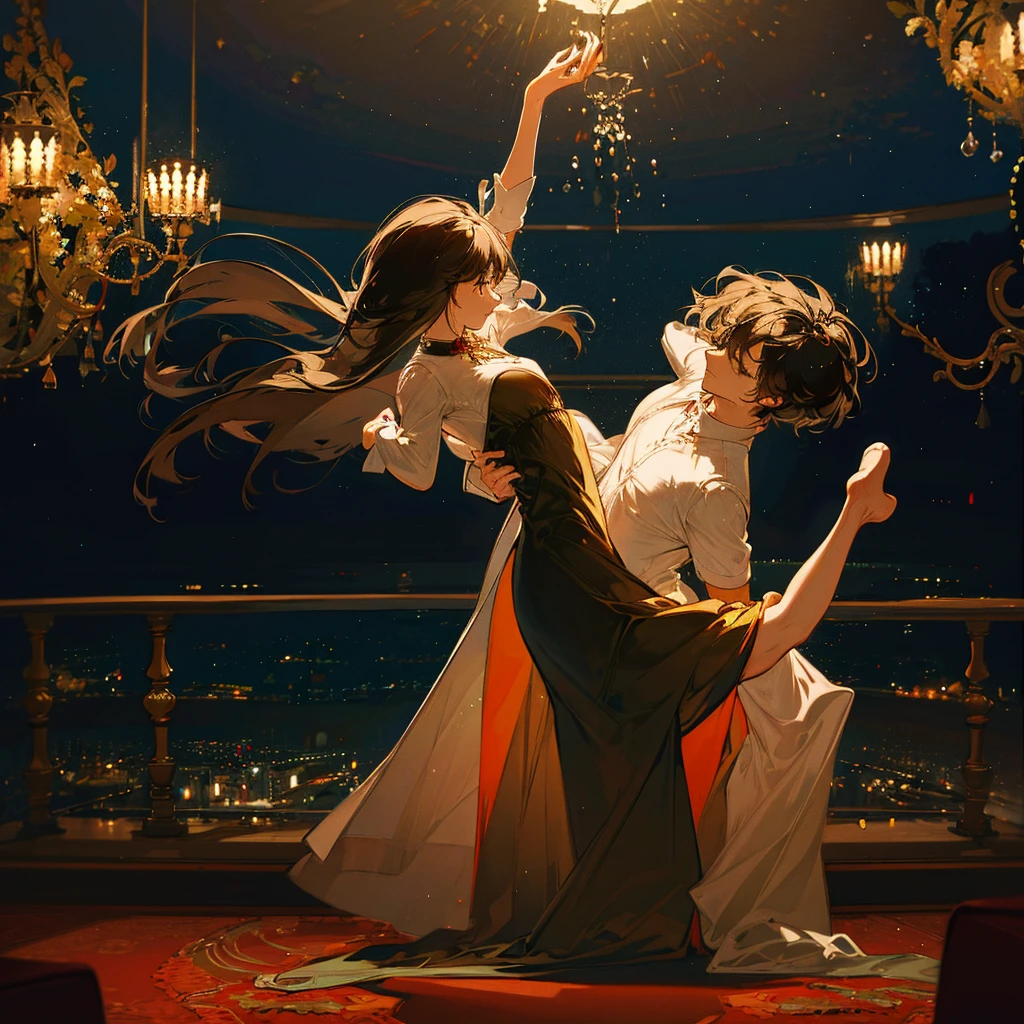  high resolution, masterpiece, One man and one woman，a couple，night， dancing