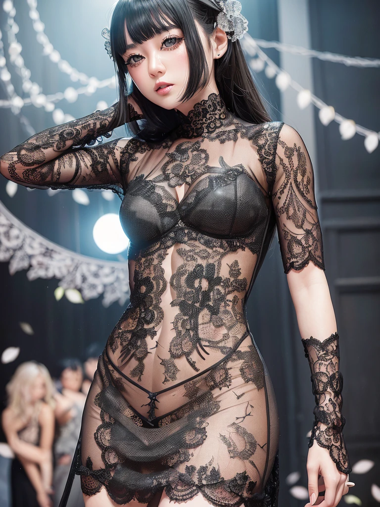 Adolecent, best quality, ultra detailed, 4k, Japanese, black hair, sensual, lingerie, warrior, anime, hair with braids, tattoos, war scene, full body vision, big chest piercing.