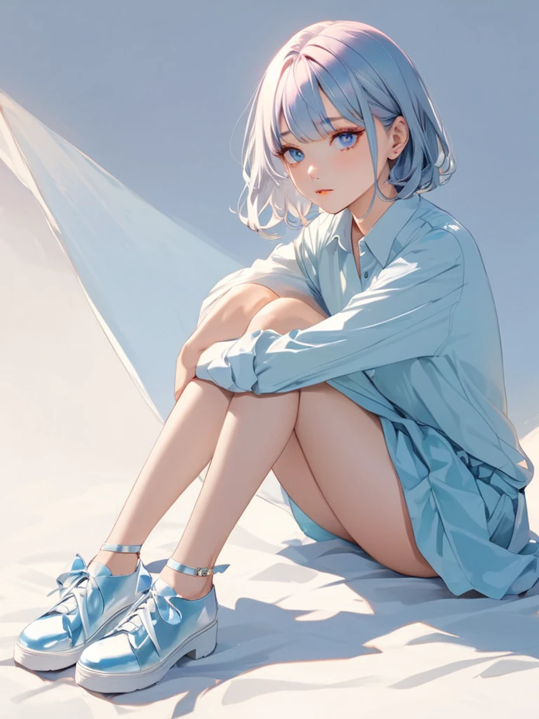 It's beautiful　eyes々Kurikuri girl　 sitting with your knees bent 　Shoes　Light blue clothes