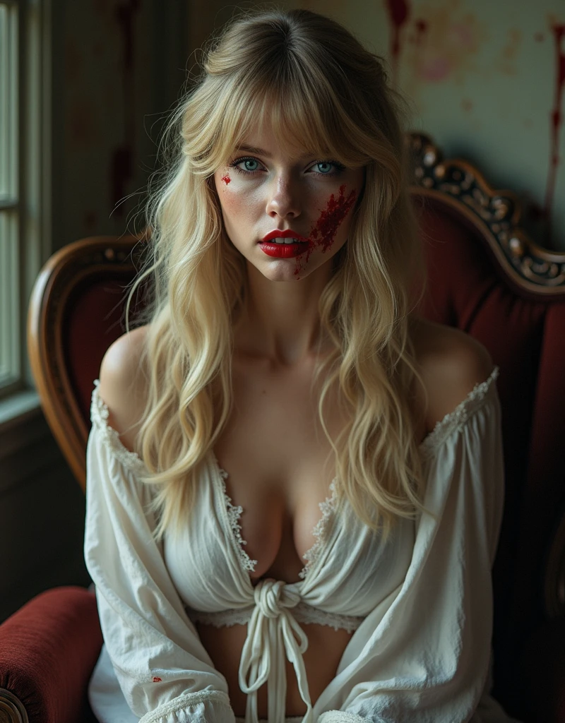 Very young girl with pale skin (Ukraine), thin ((very skinny)), ((beautiful)) and beautiful face, whore face, blonde (yellow) hair, very big ((huge and round)), very small waist ((skinny)), very big tail, dressed in a ((red)) skirt and unbuttoned shirt sitting on the couch, having sexual relations with a man Show Bobs and Pussy Full Show Pussy pussy fucking, bobs, open pussy and bobs, open all body part, big bobs, cute face, so hoty perpact pussy, open bobs with cum on hand, pretty girl sexy
