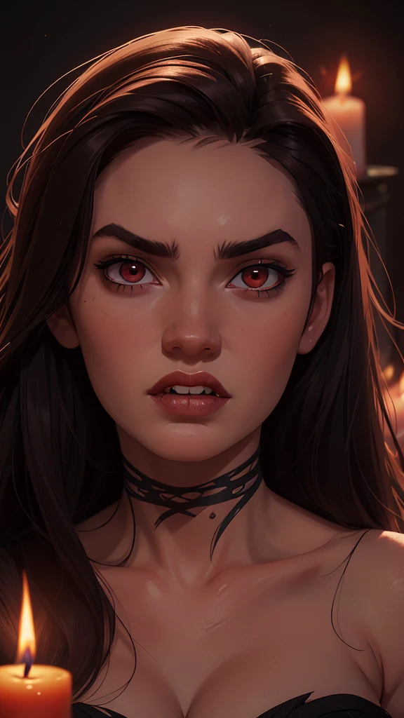 I want a BROWN woman with eyes covered in a demonic red aura, I want her to have a serious expression and extremely dark and firm eyes, and an extremely strong red demonic aura that surrounds his entire being, this woman has two horns that are embedded in red flames and will have long black hair, and wore a black kimono with blood red butterflies, appear to be at least 24 years old. captured in an ultra-realistic full HD 4K portrait, detailed texture showing its menacing shape, Immersive atmosphere, high definition shadow play, digitalpainting, nevoa no environment. I want a different monster from each other and make the image darker, obscure, creating a dark and dimly lit horror atmosphere!