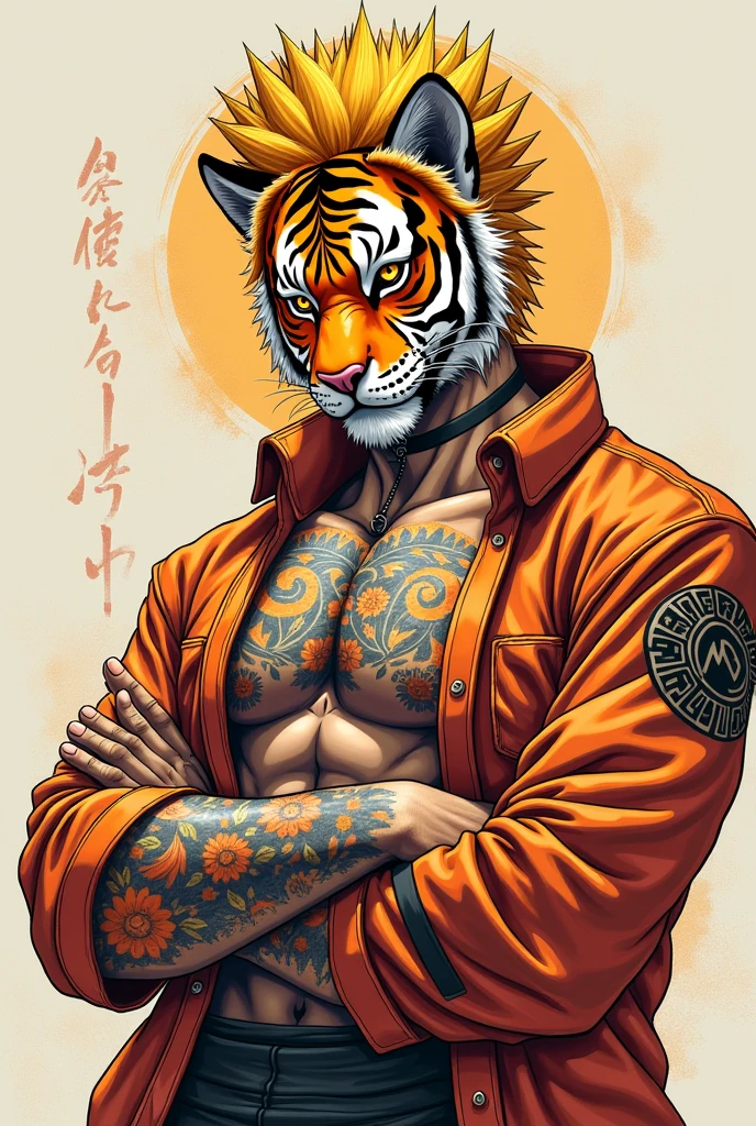 solo, furry anthro fox male, Yakuza style, detailed fur texture, (realistic face and eyes), intricate tattoos, (yakuza symbol:1.4), (sharp claws), piercing gaze, dark background, masterpiece,