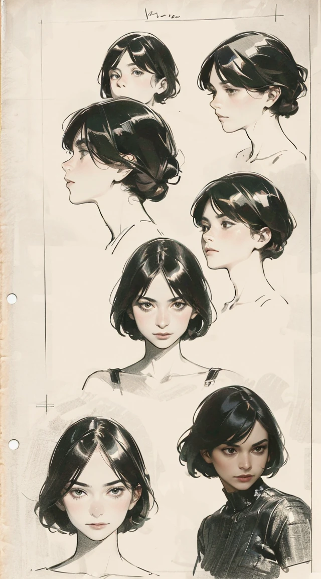 example of how to draw a book of a head looking to the left side in stages, various poses, only girls