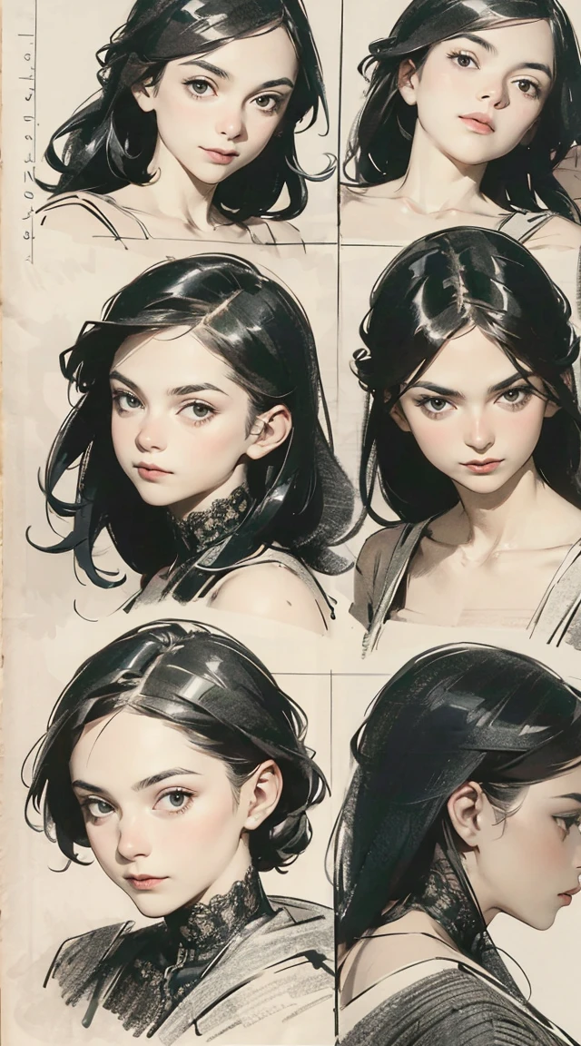 example of how to draw a book of a head looking to the left side in stages, various poses, only girls