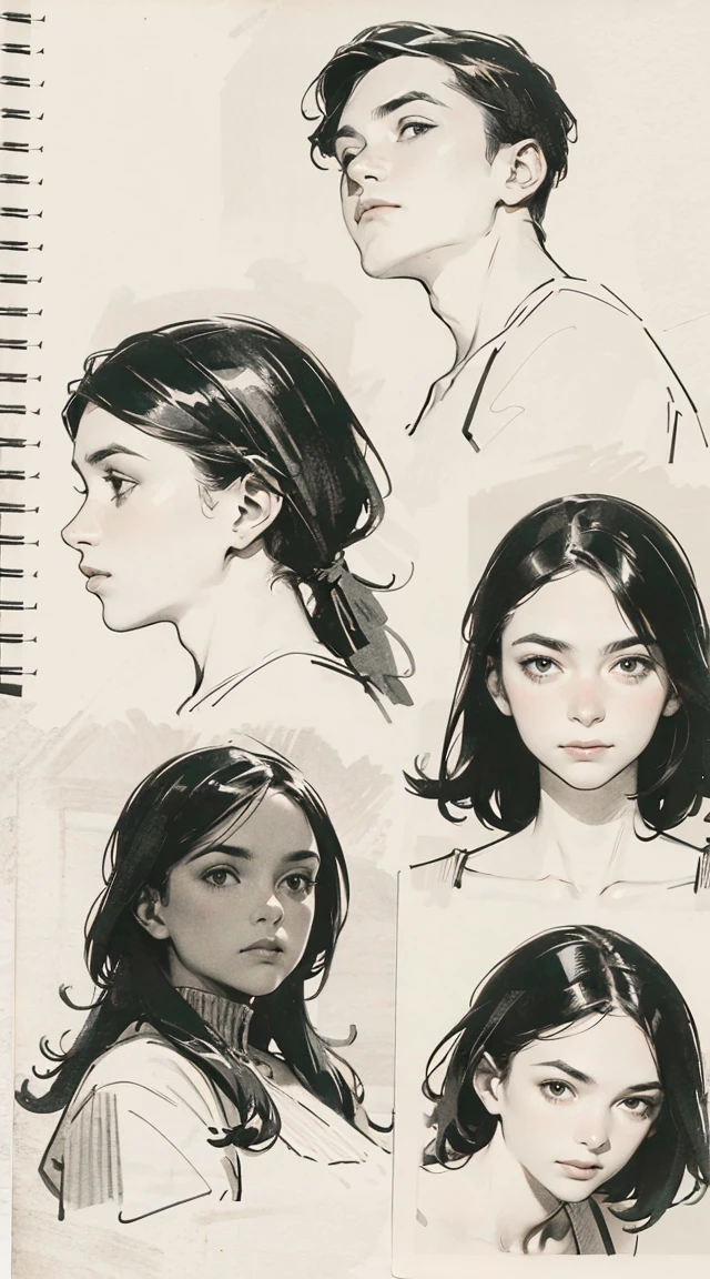 example of how to draw a book of a head looking to the left side in stages, various poses, 