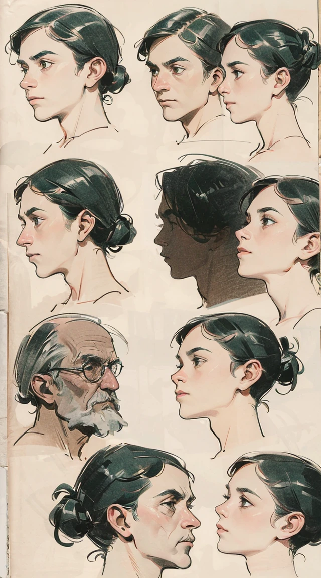 example of how to draw a book of a head looking to the left side in stages, various poses, old man