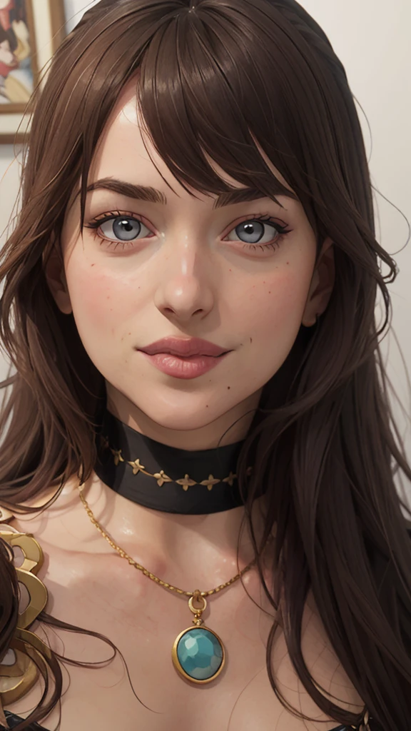 um close-up de uma mulher com um colar e um choker, estilo artístico realista, estilo artístico realista, detailed portrait of anime girl, 🤤 retrato de , arte no estilo de guweiz, retrato rossdraws, estilo de arte realista de anime, estilo de arte charlie bowater, retrato artgerm, impressionante retrato de rosto de anime, no estilo artístico de Bowater