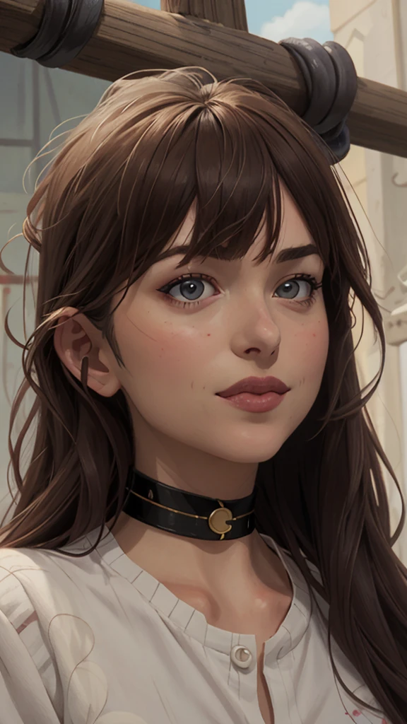 um close-up de uma mulher com um colar e um choker, estilo artístico realista, estilo artístico realista, detailed portrait of anime girl, 🤤 retrato de , arte no estilo de guweiz, retrato rossdraws, estilo de arte realista de anime, estilo de arte charlie bowater, retrato artgerm, impressionante retrato de rosto de anime, no estilo artístico de Bowater