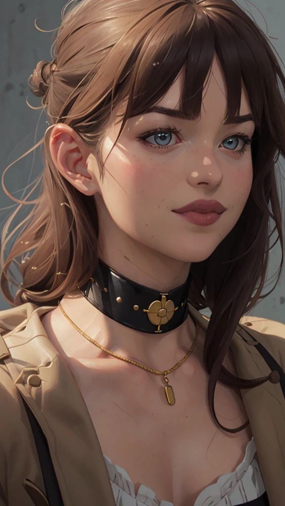 um close-up de uma mulher com um colar e um choker, estilo artístico realista, estilo artístico realista, detailed portrait of anime girl, 🤤 retrato de , arte no estilo de guweiz, retrato rossdraws, estilo de arte realista de anime, estilo de arte charlie bowater, retrato artgerm, impressionante retrato de rosto de anime, no estilo artístico de Bowater