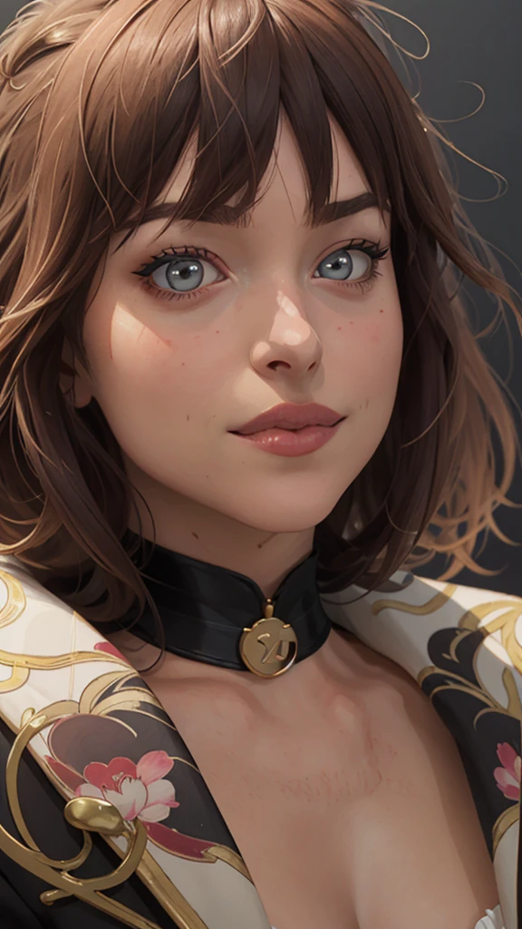 um close-up de uma mulher com um colar e um choker, estilo artístico realista, estilo artístico realista, detailed portrait of anime girl, 🤤 retrato de , arte no estilo de guweiz, retrato rossdraws, estilo de arte realista de anime, estilo de arte charlie bowater, retrato artgerm, impressionante retrato de rosto de anime, no estilo artístico de Bowater