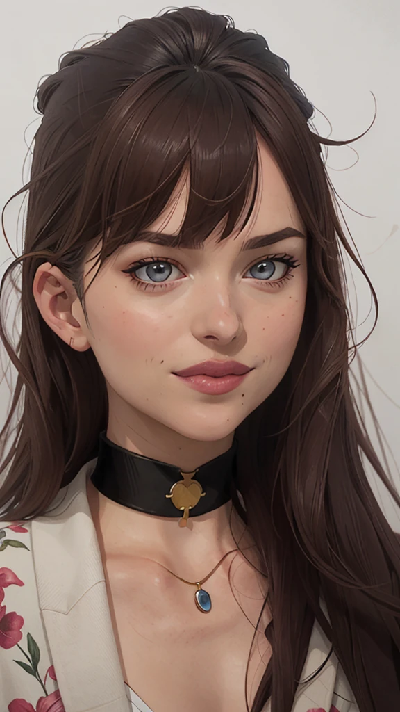 um close-up de uma mulher com um colar e um choker, estilo artístico realista, estilo artístico realista, detailed portrait of anime girl, 🤤 retrato de , arte no estilo de guweiz, retrato rossdraws, estilo de arte realista de anime, estilo de arte charlie bowater, retrato artgerm, impressionante retrato de rosto de anime, no estilo artístico de Bowater