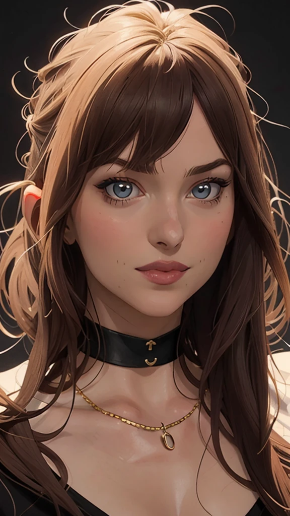 um close-up de uma mulher com um colar e um choker, estilo artístico realista, estilo artístico realista, detailed portrait of anime girl, 🤤 retrato de , arte no estilo de guweiz, retrato rossdraws, estilo de arte realista de anime, estilo de arte charlie bowater, retrato artgerm, impressionante retrato de rosto de anime, no estilo artístico de Bowater