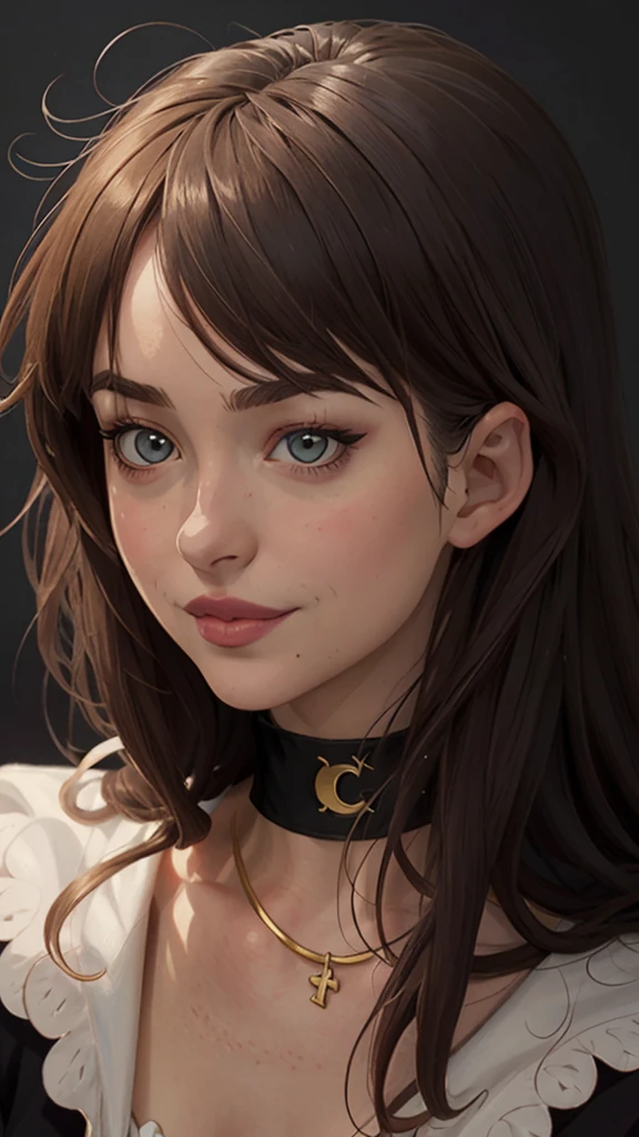 um close-up de uma mulher com um colar e um choker, estilo artístico realista, estilo artístico realista, detailed portrait of anime girl, 🤤 retrato de , arte no estilo de guweiz, retrato rossdraws, estilo de arte realista de anime, estilo de arte charlie bowater, retrato artgerm, impressionante retrato de rosto de anime, no estilo artístico de Bowater