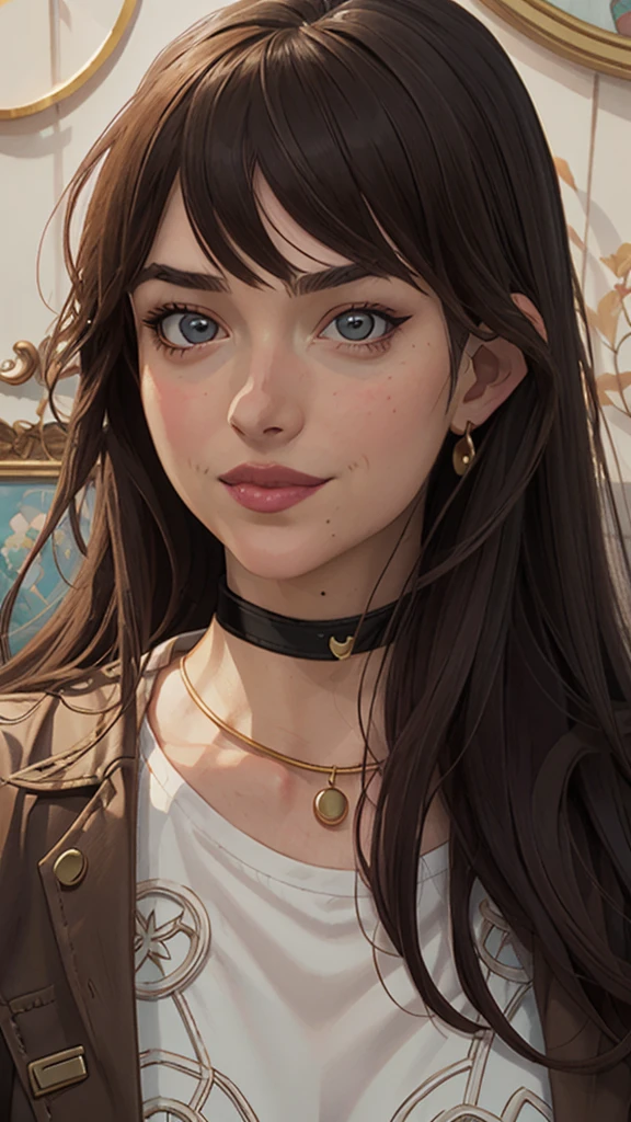 um close-up de uma mulher com um colar e um choker, estilo artístico realista, estilo artístico realista, detailed portrait of anime girl, 🤤 retrato de , arte no estilo de guweiz, retrato rossdraws, estilo de arte realista de anime, estilo de arte charlie bowater, retrato artgerm, impressionante retrato de rosto de anime, no estilo artístico de Bowater