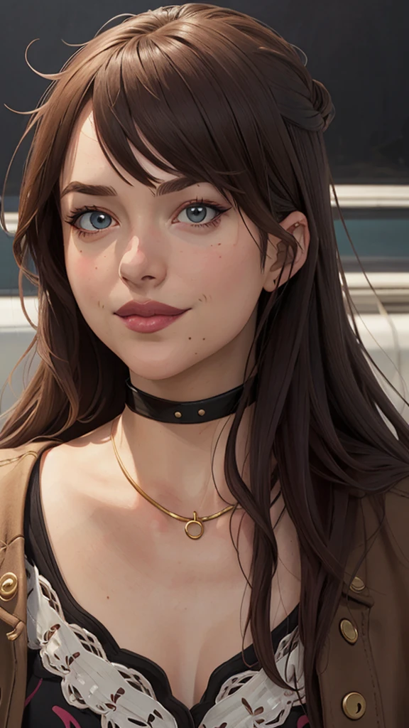 um close-up de uma mulher com um colar e um choker, estilo artístico realista, estilo artístico realista, detailed portrait of anime girl, 🤤 retrato de , arte no estilo de guweiz, retrato rossdraws, estilo de arte realista de anime, estilo de arte charlie bowater, retrato artgerm, impressionante retrato de rosto de anime, no estilo artístico de Bowater