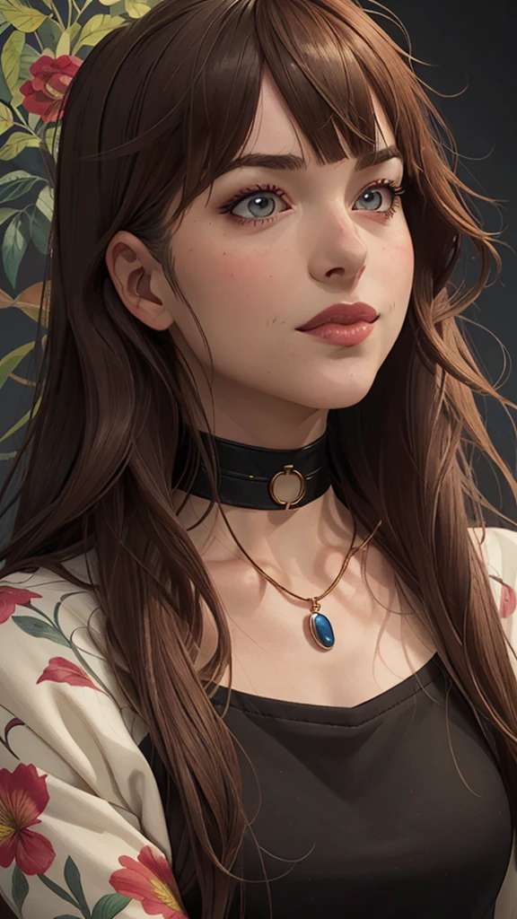 um close-up de uma mulher com um colar e um choker, estilo artístico realista, estilo artístico realista, detailed portrait of anime girl, 🤤 retrato de , arte no estilo de guweiz, retrato rossdraws, estilo de arte realista de anime, estilo de arte charlie bowater, retrato artgerm, impressionante retrato de rosto de anime, no estilo artístico de Bowater