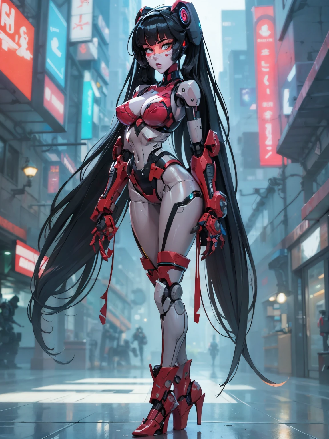 great masterpiece, (Unreal Engine), reality:1.5, Ultra-fine, Rich Contrast, High Quality, 8k, Hi-Res Texture, Amazing Absolute Resolution, Advanced Settings, colorful, Clear Images, DIGITAL BLENDING, (Hasselblad Photography, Distorted angle of view),
beautiful woman, pink hair, 1girl, big breasts, puffynipples, covered face, curvy, huge breasts, humanoid robot, dynamic pose, joints, no mouth, robot, robot joints, camel toe, shiny, shiny skin, solo, thick thighs, thighs, wide hips, robot, humanoid robot, robot girl, indoor, window, science fiction, skyscraper, standing, city,