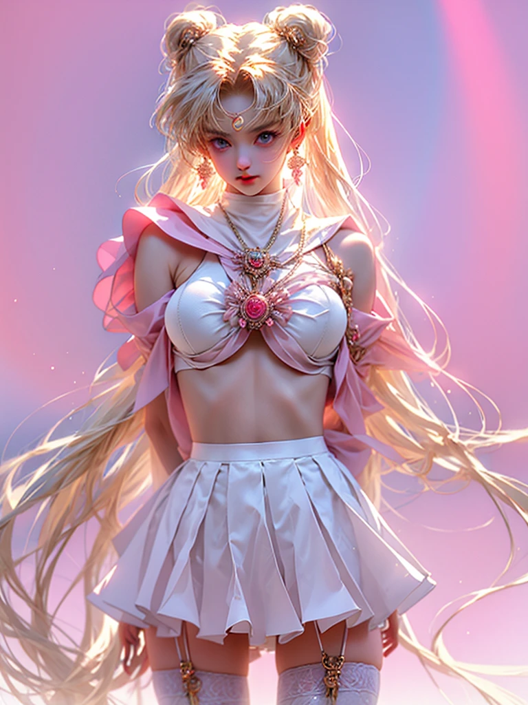 tmasterpiece,Highest image quality,super detailing,Best quality ,Extremely Delicately Beautiful, Very meticulous,Best quality, offcial art, extremely detaild的 CG unified 8k wallpapers,(CG Unity 8K wallpaper in extreme detail,tmasterpiece,Highest image quality),(Delicate light and shadow,The picture is highly dramatic,Cinematic lens effect), (the sailor moon:1.1),Charming smile,double tails, eBlue eyes,golden hair, Skinny lace top,, mini-skirts,dynamicposes),The background is the universe(Exceptional detail,The lighting effect is outstanding,Vista wide angle),(Excellent rendering,Enough to stand out from the crowd),性感Big breasts,The sexiest look,扭纹编织black in color比基尼,Dreamcatcher earrings,The most beautiful woman in the world,(Big breasts,Deep,The kinky is exposed,Camel toes,Taste,black in color丝绸服eautiful girl transformed,potruding nipple,humongous large breast,黑玫花萼蝴蝶束扣露肩mini-skirtikinis of various colors lack color,black in color,white colors,in pink,purpleish color,red colour,blue colors,orange colors,green color,Cyan lacks color,),